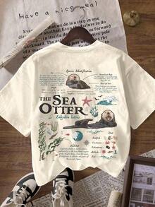 Camiseta Vintage Sea Otter Biology, Camiseta Casual de Cuello Redondo y Manga Corta, Camiseta de Talla Grande - Camiseta Casual de Cuello Redondo y Manga Corta para Mujer, Blanca de Verano - Blanco - Ver 2