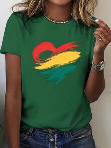 Camiseta ligera y transpirable de algodón, edición limitada, con estampado estilizado de pinceladas en forma de corazón, de manga corta y cuello redondo, estilo casual para primavera y verano, para mujer, de algodón ligero. - Blanco - Ver 7