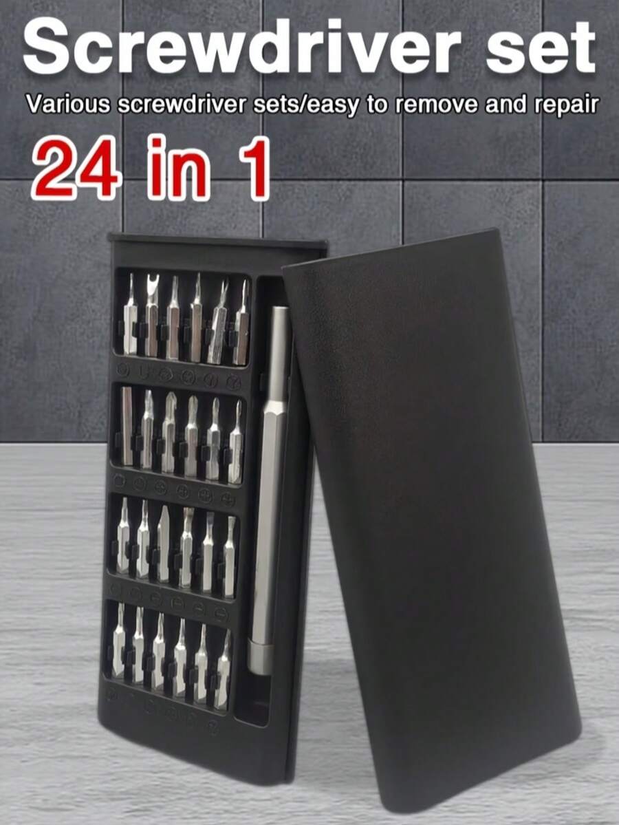 Bộ dụng cụ sửa chữa chuyên nghiệp 24 trong 1 - Bộ tua vít đa chức năng chính xác, thích hợp để tháo lắp, sửa chữa và bảo dưỡng điện thoại và máy tính bảng, bộ dụng cụ hoàn chỉnh kèm hộp đựng di động. - Bạc - Xem 1