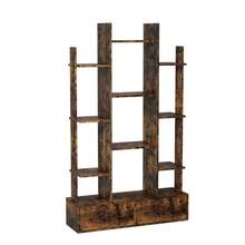Estante com 2 gavetas, estante aberta independente em estilo industrial, estante vintage aberta, 12 compartimentos de armazenamento, estante para quarto, sala de estar, escritório em casa, marrom rústico - Ver 11
