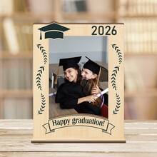 2026 Graduation Decor Photo Frame, Wishing Students Smooth Graduation, Printed With Trophy And Graduation Cap Patterns, Suitable As Graduation Memento, Gift For Classmates, And Home Decor For Graduation Season - Classic - View 2