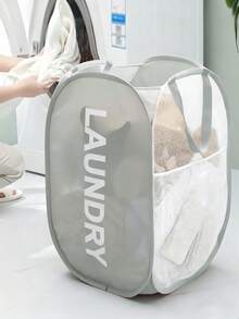 1个家用可折叠脏衣篮，衣物收纳篮，桶形脏衣篮，浴室脏衣收纳篮，新款脏衣篮，可折叠弹出式网篮，带提手脏衣篮，脏衣篮，浴室收纳篮，篮子，收纳篮，可折叠脏衣篮 - 多色白網 - 查看 3
