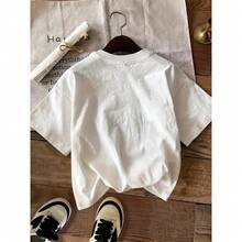 Camiseta Casual de Manga Corta con Cuello Croissant para Mujer, Holgada y Cómoda, de Algodón Puro para Verano, Transfronteriza. - Negro - Ver 3