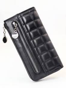 Billetera mini para teléfono, primavera/verano 2026, bolso de mano tipo embrague de moda con patchwork, portacartas multifunción con cierre de cremallera, accesorio de viaje ligero y compacto, regalo para vacaciones - Negro - Ver 2