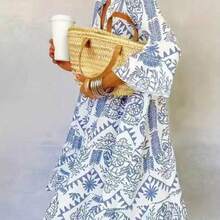 Women's Casual Resort Full Print Flare Sleeve Dress Elegant Spring - Multicolor - Ver 1