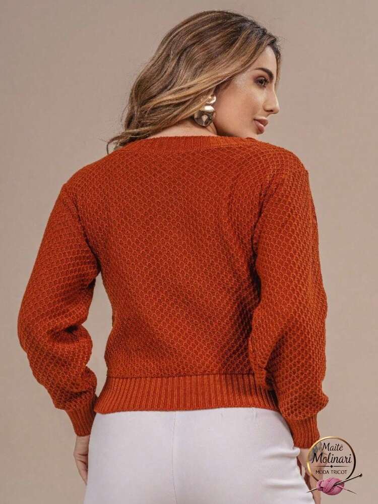 Women's Premium Textured Modal Knit Blouse With Round Neck And Long Sleeves For Winter - 玫瑰紅 - 查看 3