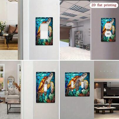 [2D Flat Printing] Sea Turtle Glass Switch Panel, Decorative Switch Cover Suitable For Bathroom, Bedroom, Living Room, Home Art Wall Decor, 2D Flat Design