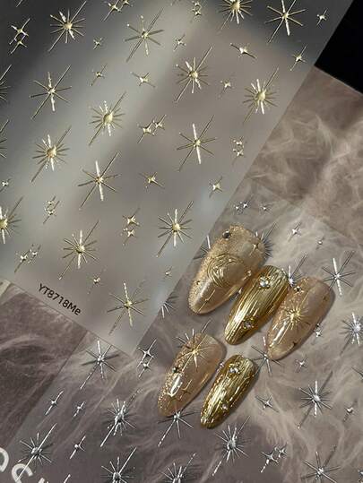 1 Piece Gold Foil Glitter Star Nail Sticker, Minimalist Star Nail Decoration, Elegant DIY Nail Accessory