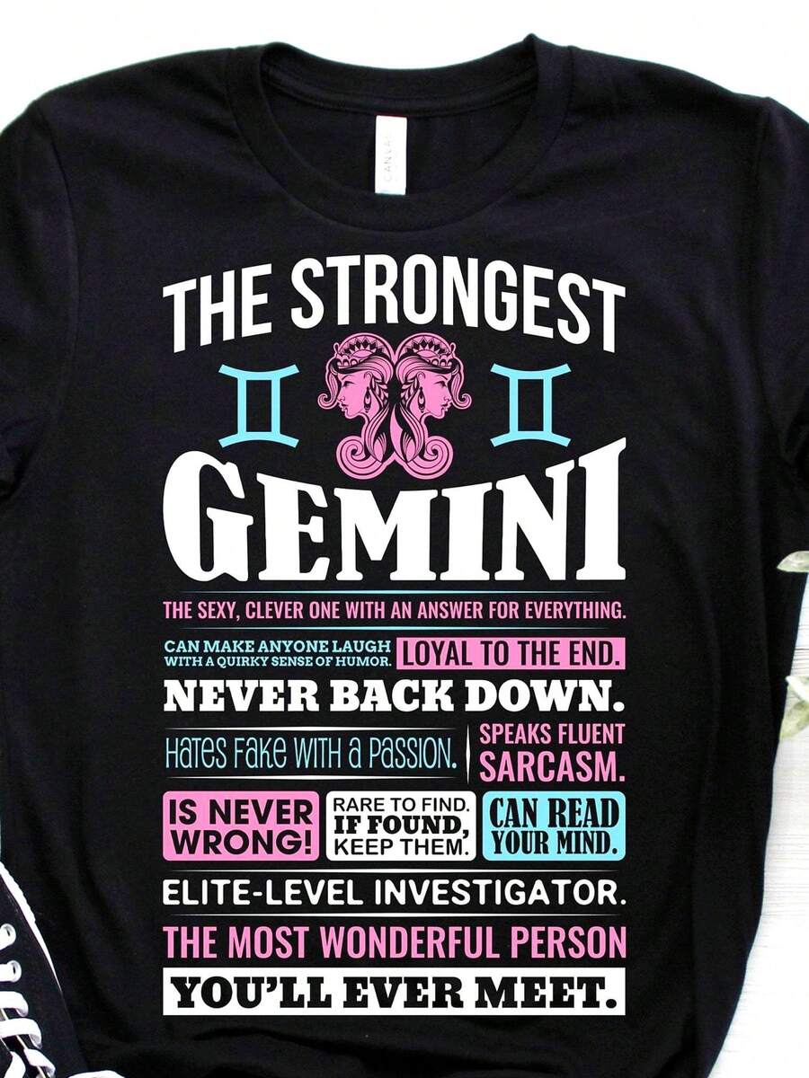 Camiseta con los Hechos del Signo Zodiacal Géminis, Regalos para los Nacidos en Mayo y Junio, Regalos para Fiestas de Cumpleaños, Divertida Camiseta de Astrología - Negro - Ver 1