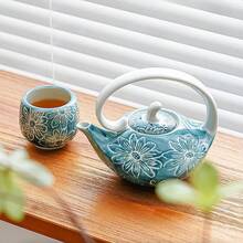 陶瓷茶杯茶壶套装，手工彩绘菊花图案，高端奢华家用茶杯，阿拉伯咖啡杯，抹茶杯，意式浓缩咖啡杯，下午茶杯，适用于咖啡馆、卡布奇诺、拿铁、摩卡、花草茶、红茶、热茶、牛奶等饮品，家居装饰，户外花园摆设，婚礼礼物，生日及毕业纪念品，餐具套装，茶杯 - 彩色 - 查看 3