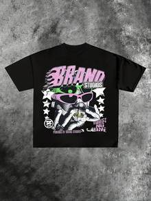 Loose-Fit Printed T-Shirt - Black - View 1