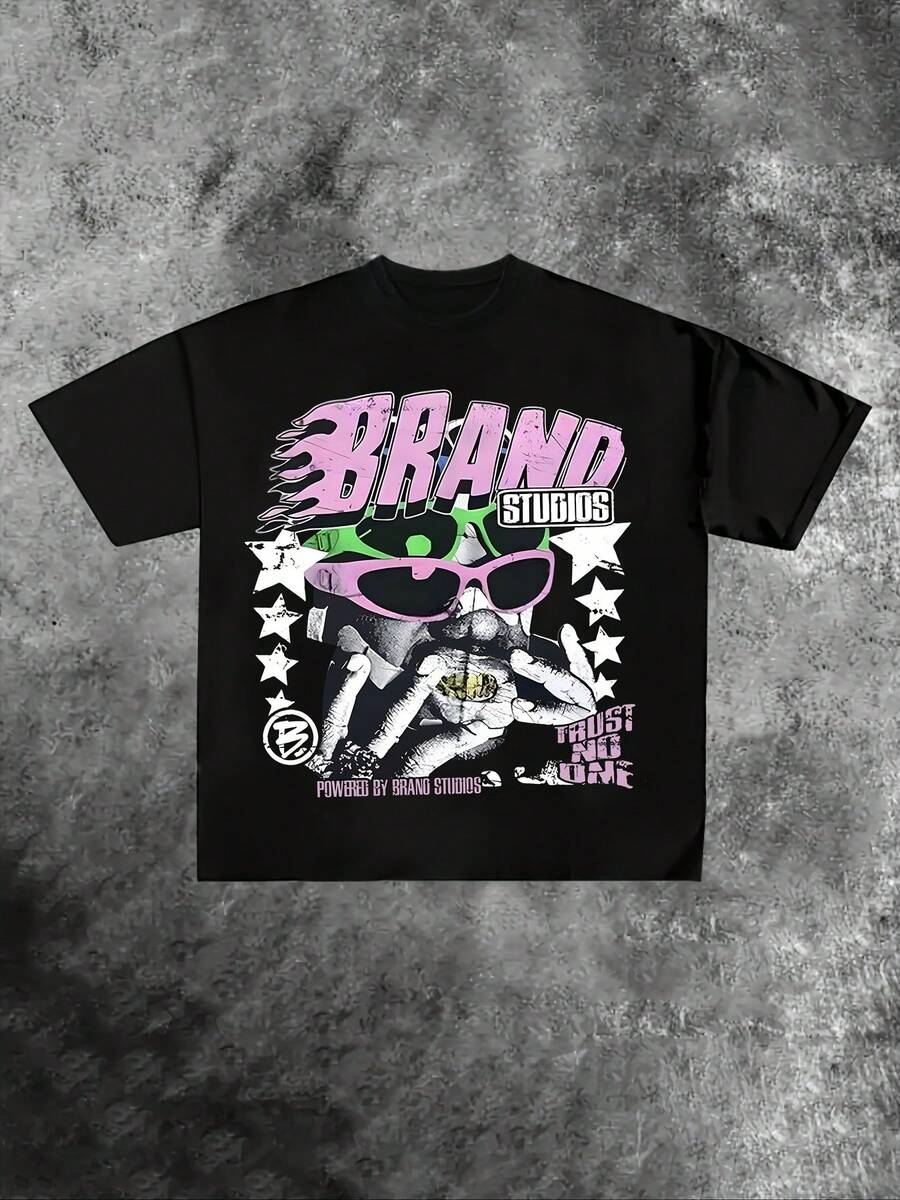 Loose-Fit Printed T-Shirt - Black - View 1