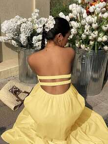 Vestido blanco sin tirantes con estilo bohemio, para primavera/verano - Amarillo - Ver 2