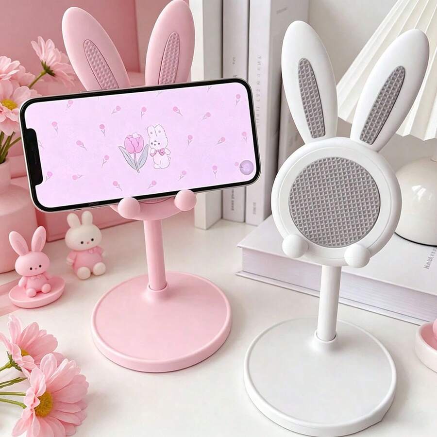 4pcs/2pcs/1pc - ABS Material - Adjustable Height - Cartoon Rabbit Phone Stand, Desktop Height Adjustable Telescopic Tablet Holder For Learning, Suitable For Office, Study, Cooking, Travel, Live Streaming, Desktop, Home Relaxation And Other Scenarios, Back To School/Back To Campus/Halloween/Christmas Essential Item