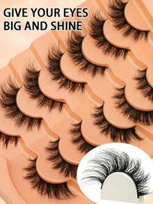 7 Pairs Natural D Curl Russian Mink Faux Eyelashes, Synthetic 3D Mink Fur False Lashes, Cat Eye Style Delicate Eyelash Strips, Eye-Enhancing Effect, Natural Look False Lashes - Cat Eye Lashes - View 4