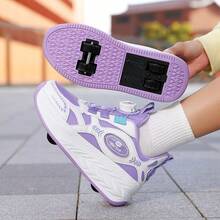 1 Pair Unisex Roller Skates With Retractable Wheels, Sporty Design For Teenagers, Suitable For School And Outdoor Skating - Mauve Purple - View 2