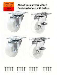 4/8pcs 1inch/3inch Swivel Casters With Brake, Quiet Rubber Wheels, Suitable For Furniture And Small Carts, Convenient For Material Handling - Swivel Casters - View 14