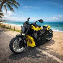 Miniature Diecast Motorcycle Toy For Children And Collectors With Sound, Light, And Friction - Shift Amarelo Com Preto - View 1