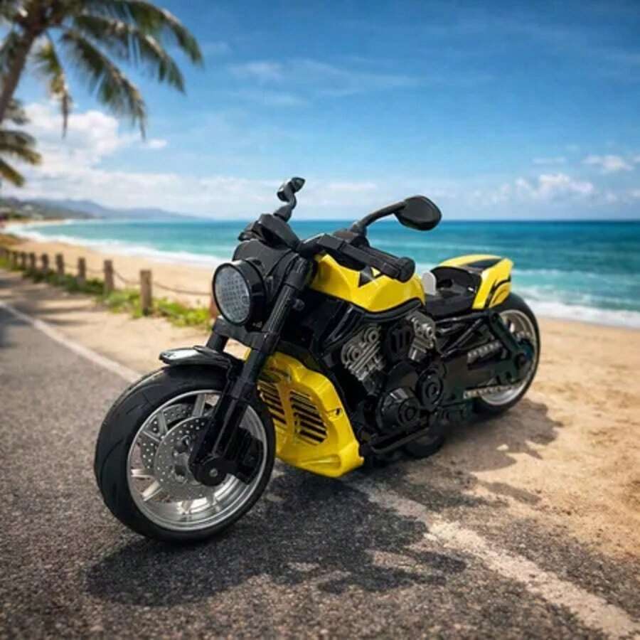 Miniature Diecast Motorcycle Toy For Children And Collectors With Sound, Light, And Friction - Shift Amarelo Com Preto - View 1