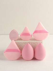 6pcs Makeup Sponge Set, Including 2 Makeup Sponge, 1 Mini Triangle Makeup Sponge, 2 Triangle Powder Puffs, 1 Finger Makeup Sponge, Suitable For Loose Powder And Foundation - Pink - View 6