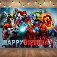 1pcs A Vengers S Uperhero Theme Backdrop, Iron Man C Aptain America S Piderman Party Decorations For Photo Booth, Avengers Alliance Photography Background, Cake Table Decor, Outdoor Indoor Celebration Wall Banner, Backyard Party Photo Prop Supplies, School Event Poster Decor, Bedroom Wall Hanging Art - 多色-A - 查看 5