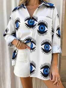Blusa suelta de mujer con mangas largas caídas y bolsillo, blusa informal para primavera y verano - Blanco 2 - Ver 4
