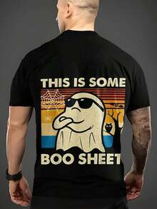 Camisetas para hombre: Camiseta de verano para hombre con estampado divertido de un pequeño fantasma blanco, diseño versátil, informal, deportivo, para actividades al aire libre, de manga corta. - Negro - Ver 4
