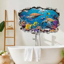 1 buah Stiker Dinding Bawah Air 2D dengan Efek Dinding Retak, Menampilkan Penyu Laut & Ikan Tropis, Menciptakan Pengalaman Visual yang Fantastis - beraneka warna - View 5
