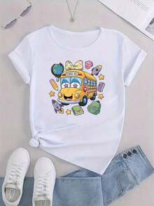 Camiseta Deportiva de Manga Corta con Cuello Redondo y Estampado Divertido de Dibujos Animados para Mujer, Ropa Deportiva Femenina Interesante y a la Moda, Top de Verano Cómodo y Holgado para Vacaciones - Blanco - Ver 2