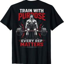 Christian Workout Train With Purpose Bible Verse Gym T-Shirt - Black - View 1