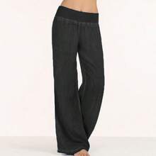 Vaqueros informales de un solo color para mujer, de tejido ligero, aptos para cualquier estación, cómodos para el día a día, tanto en casa como para ir al trabajo - Negro - Ver 3