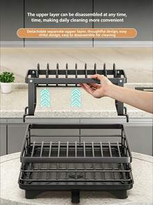 Heavy Duty Dish Drying Rack For Kitchen Countertop - Thick Carbon Steel Structure With Drainage Pipe, High Load Bearing Capacity, Moisture-Proof And Rust-Resistant, Large Capacity For Plates, Bowls, Cups And Cutting Boards, Keeps Kitchen Countertop Neat And Organized - Multicolor - View 6
