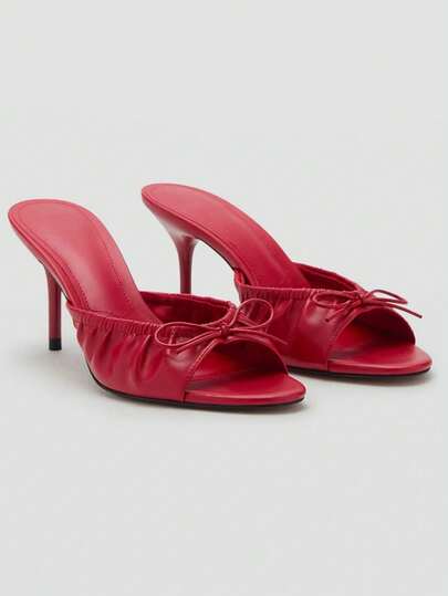 New Summer Women Shoes, Patent Leather Effect Mule Style Pointed Toe High Heel Sandals