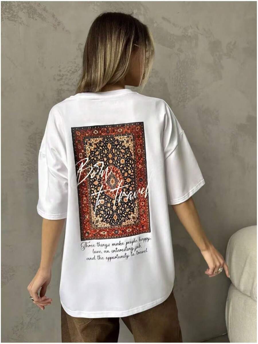 Camiseta de manga corta estilo BF con estampado americano, holgada y retro, 100% algodón, estilo europeo y americano de moda, juvenil y de nicho, para mujer. - Negro - Ver 1