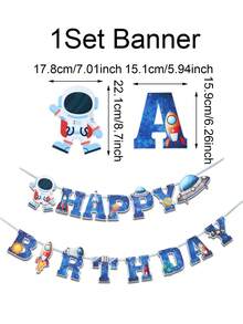 1套太空人生日快樂橫幅，太空人行星火箭圖案，生日快樂拉旗，生日派對背景掛飾，太空主題生日派對裝飾，居家裝飾，房間裝飾，生日牆面掛飾裝飾橫幅，太空人派對裝飾，生日慶祝裝飾，生日派對用品，生日禮物 - 太空太空人 - 查看 6