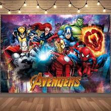 1Pcs A Vengers S Uperhero Theme Backdrop, Iron Man C Aptain America S Piderman Party Decorations For Photo Booth, Avengers Alliance Photography Background, Cake Table Decor, Outdoor Indoor Celebration Wall Banner, Backyard Party Photo Prop Supplies, School Event Poster Decor, Bedroom Wall Hanging Art - 多色-A - 查看 5