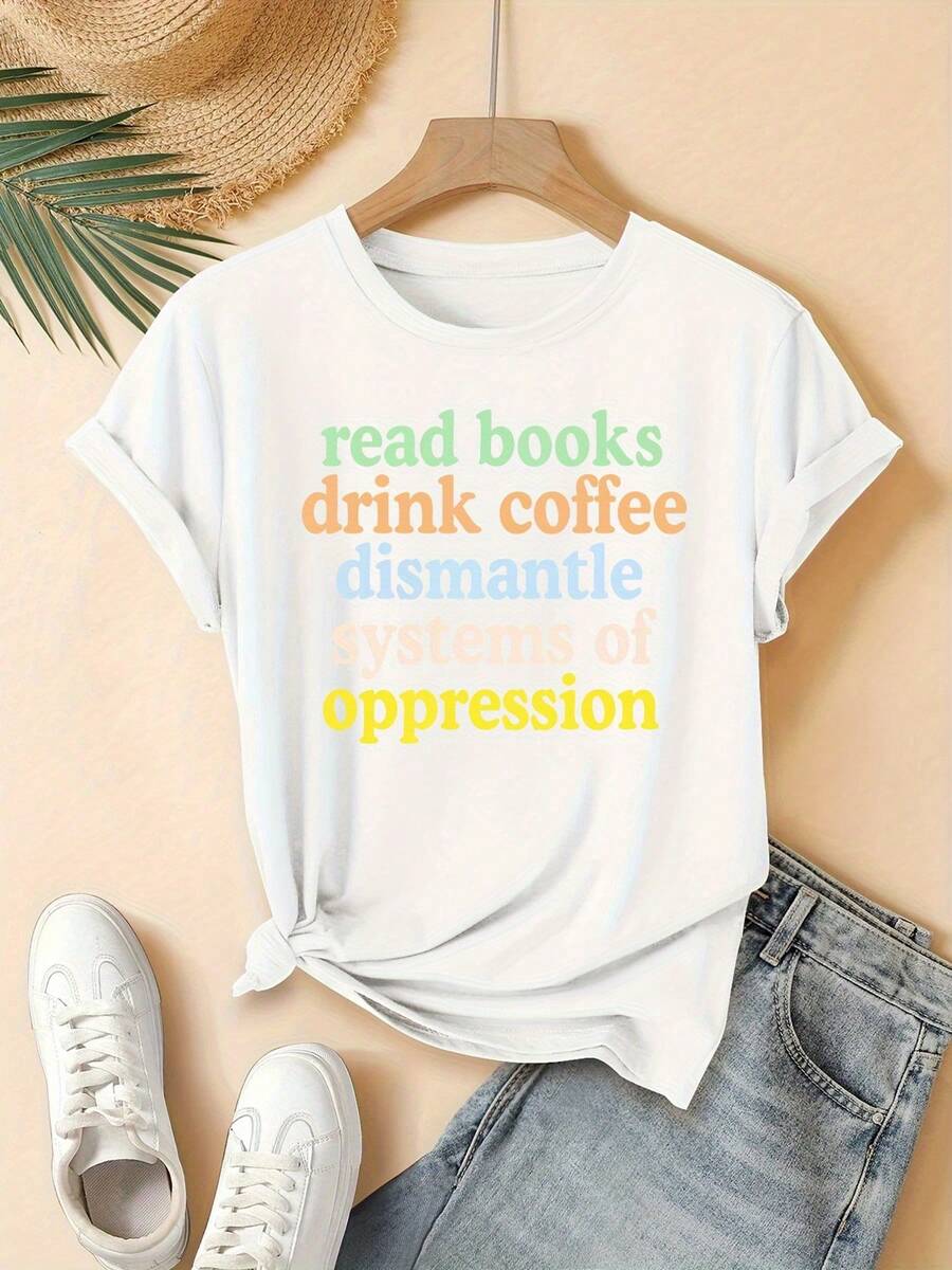 Camiseta casual estamp para mujer, i para vacaciones, con cuello redondo de manga corta, perfectarrimavera y verano, lavable a máquina, la última novedad de la moda femenina, versátil para streetwear y más.