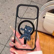 Miniso 漫威蜘蛛人美國隊長黑豹卡通男款magsafe磁吸充電適用於iphone17promax/17pro/air/16promax/15plus/14/13/ip17/15pro/12pro/16plus綠巨人格魯特學生黨防摔保護套相容apple - 黑色 - 查看 3