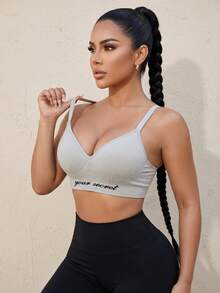 3pcs Women's Letter Print Bra Set, Polka Dot Strap Comfortable Bra Set, Comfortable Push-Up Bra - Multicolor - View 3