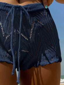 Swim Vcay Shorts cover up con abertura de cintura con cordón - Azul marino - Ver 3