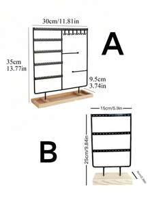 36-Hole Black Metal Jewelry Organizer Rack, Wooden Base Earring Organizer, Jewelry Display Stand,Earring Storage Holder, Detachable Vintage Elegant Jewelry Display Stand, Home Decor, Christmas/Student Gift,Elegant Retro Detachable Jewelry Holder For Women - Multicolor - View 7