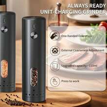 Pepper Grinder, Electric Salt And Pepper Mill Grinder, Adjustable Coarseness, Ceramic Grinding Elements, Rechargeability With LED Light, One Hand Automatic Operation - Multicolor - View 9