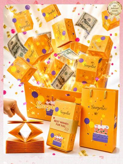 1pc Surprise Explosion Gift Box, 6/12/20 Layers, Foldable Jumping Surprise Box, Can Place Cash, Confetti, Photos Or Cards In The Gaps Between Layers, Higher Layers For Better Jumping Effect, Suitable As Birthday, Anniversary, Valentine's Day Or Proposal Gift For Mom, Friends