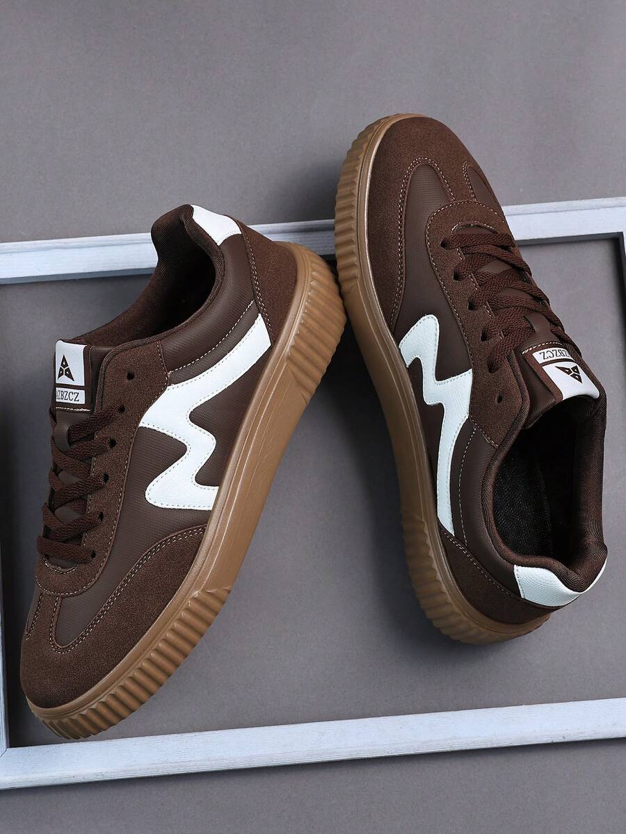 Plus Size Casual Men's Shoes, Classic Stylish Men's Athletic Lace-Up Running Sneakers, Personalized Men's Casual Street Sports Shoes, Trainers - Brown - View 1