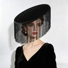 Mũ Derby cổ điển dành cho nữ, trang trí tua rua, thích hợp cho tiệc trà, tiệc cocktail, đám tang. - A - Xem 5