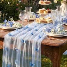 1 Stück blauer 3D Schmetterling Tischläufer aus Mesh, elegante und leichte Dekoration für Hochzeit, Babyparty, Geburtstag, Zuhause - Hellblauer Schmetterling - Übersicht 6