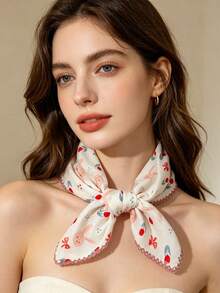 1 Pc Ladies' Soft & Breathable Printed Square Scarf/Headband/Triangle Scarf, With Colorfast Ditsy Floral Pattern, Suitable For Daily Wear For Dress - Multicolor - View 9