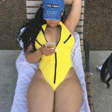 European And American Style Sexy Push-Up Bikini Women's One-Piece Zipper Swimsuit - 黃色 - 查看 1