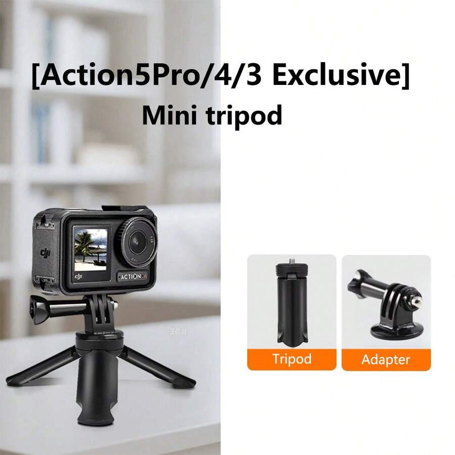 1pc Mini Tripod Stand Adapter For Action 5Pro/4/3 Action Camera, Portable Accessory For Pocket 3 - Black - View 1