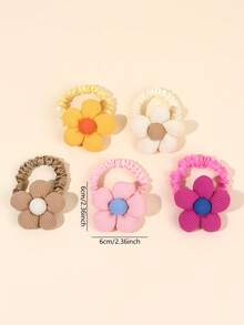5pcs Multicolor Hair Ties For Girls Cute Flower Hair Ropes For Girls Elastic Hair Ponytail Holder Flower Hair Elastics Stretchy Bands Teens Hair Accessories - Multicolor - View 8